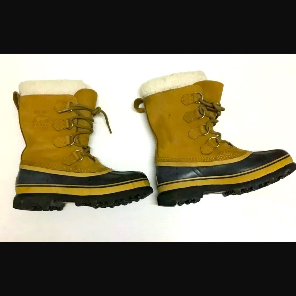 Sorel Caribou Tan Brown Leather Waterproof Insulated Snow Boots Winter Size 8